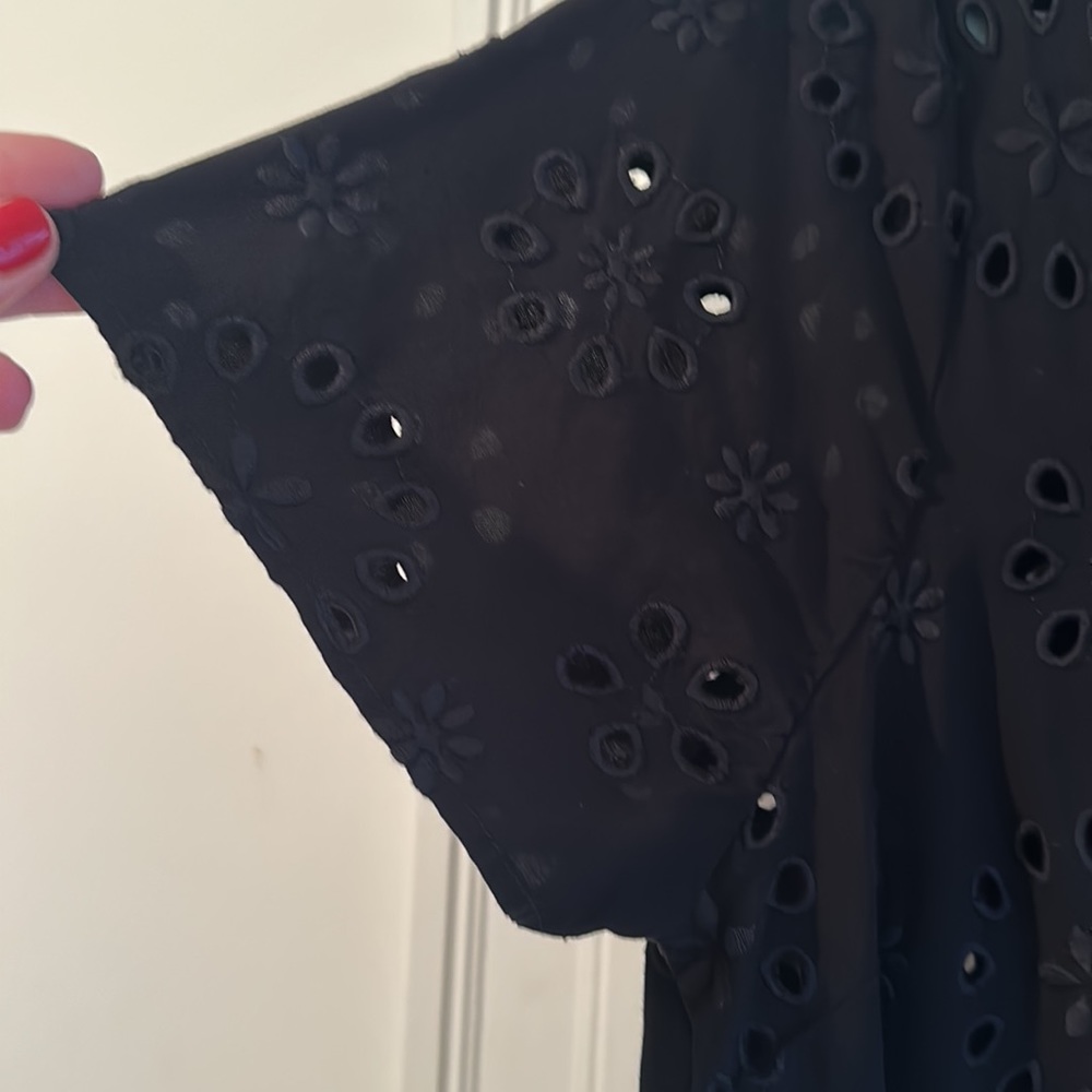 Black Button Down Collared Cutout Blouse - image 3